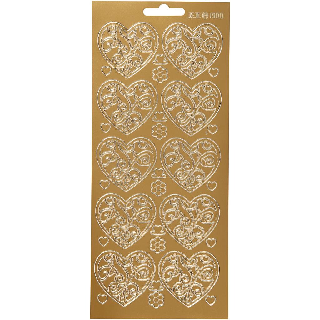 Stickers ark 10x23 cm guld hjerter 1ark
