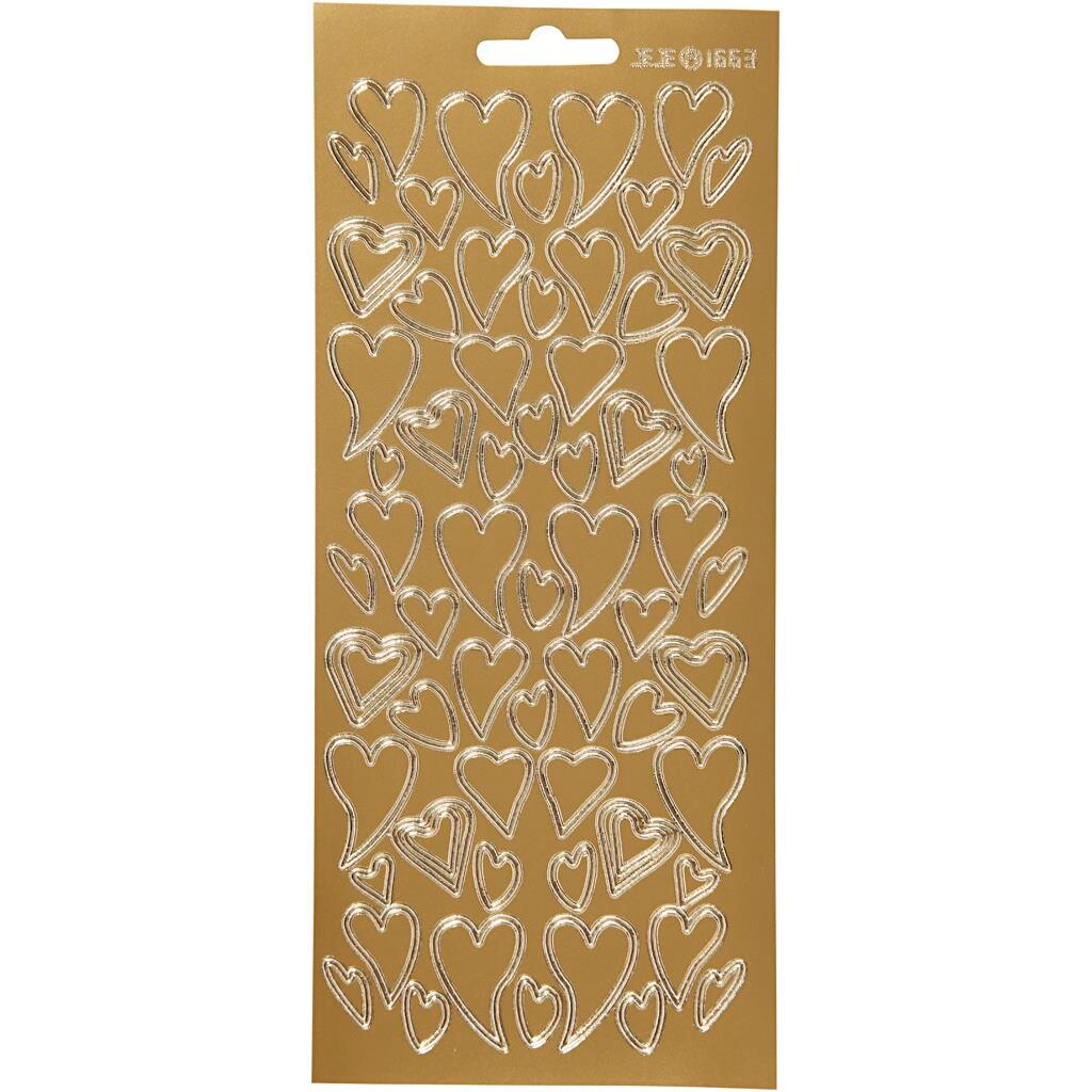 Stickers ark 10x23 cm guld hjerter 1ark