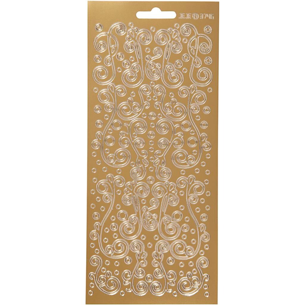 Stickers, ark 10x23 cm, guld, hvirvel, 1ark
