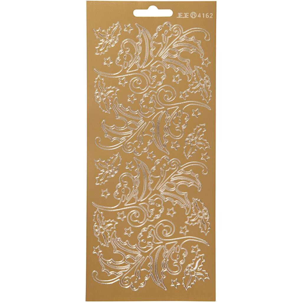 Stickers, ark 10x23 cm, guld, kristtorn, 1ark