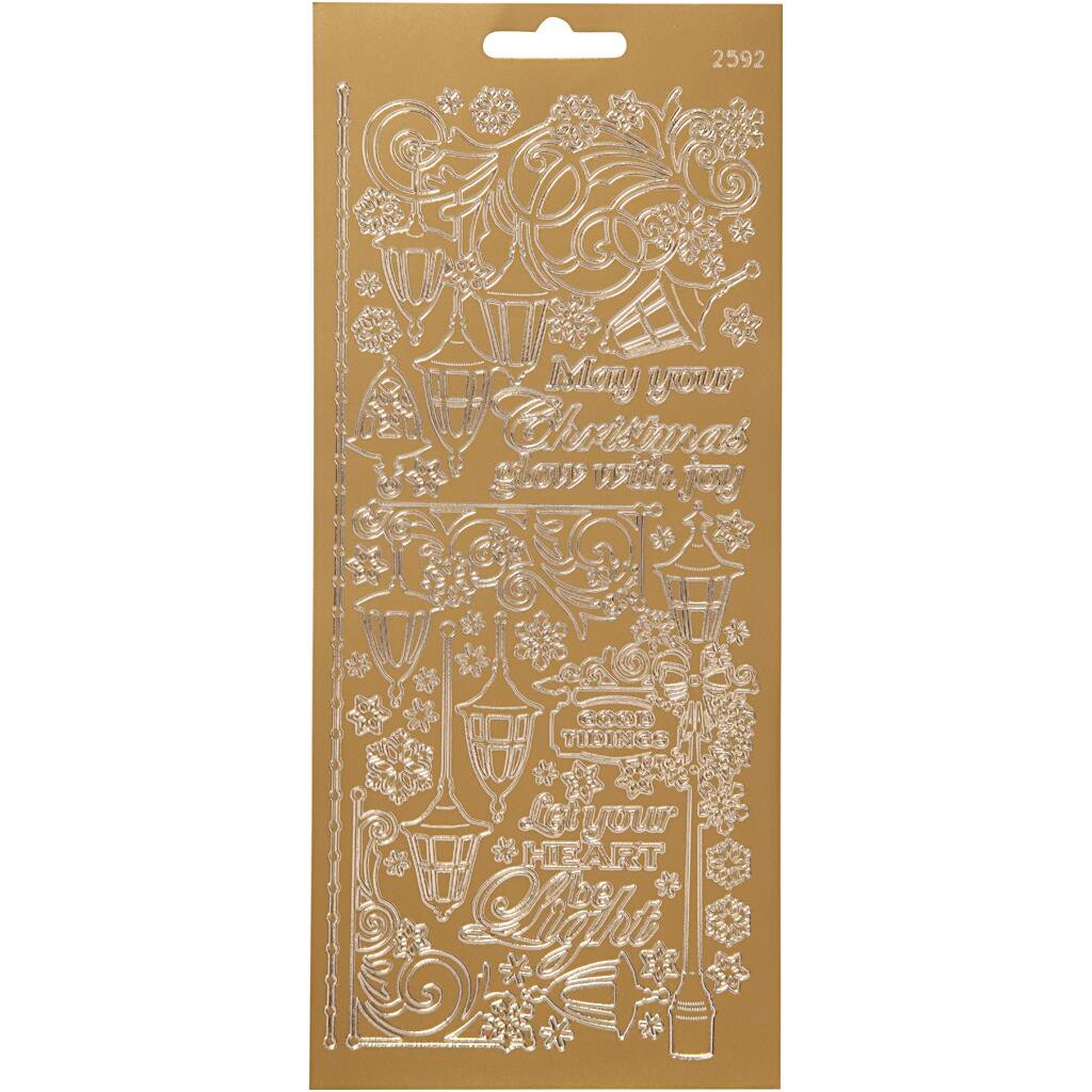 Stickers, ark 10x23 cm, guld, lanterner, 1ark