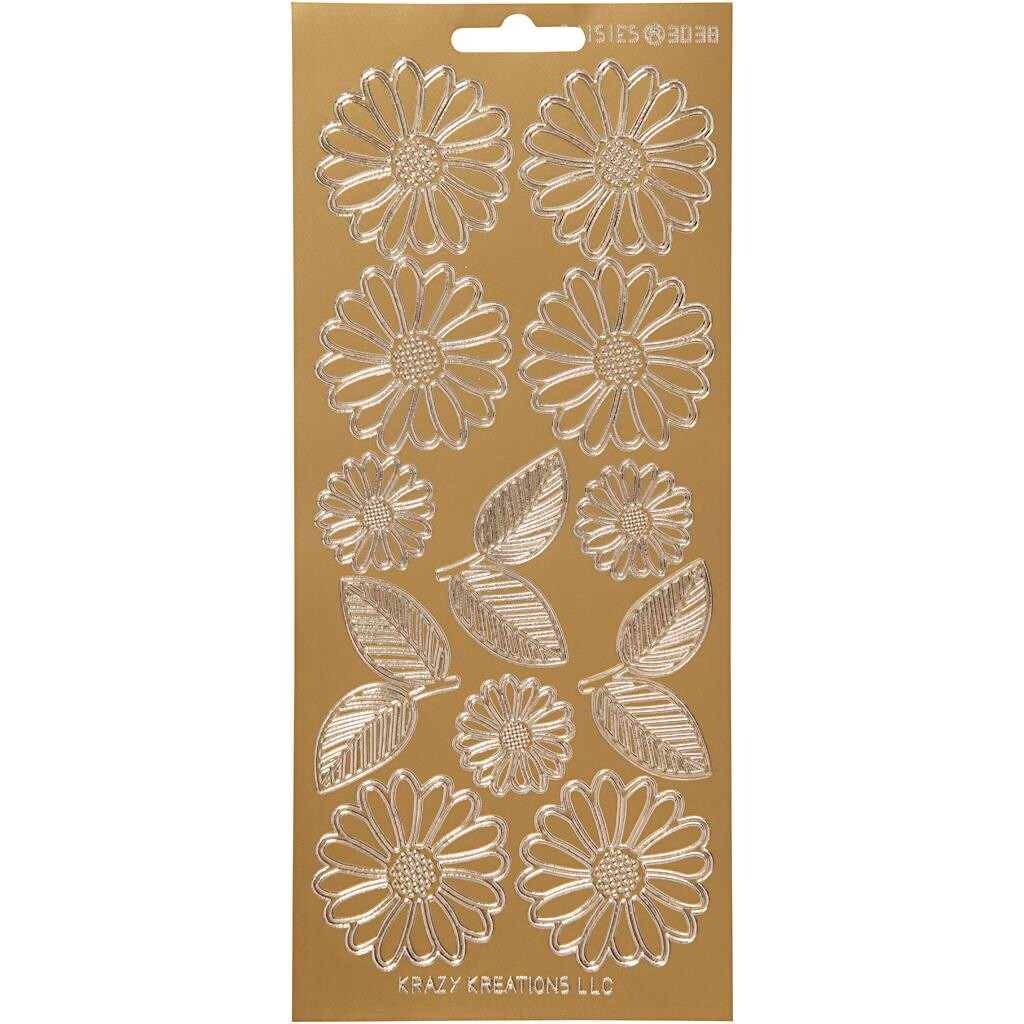 Stickers, ark 10x23 cm, guld, margueritter, 1ark