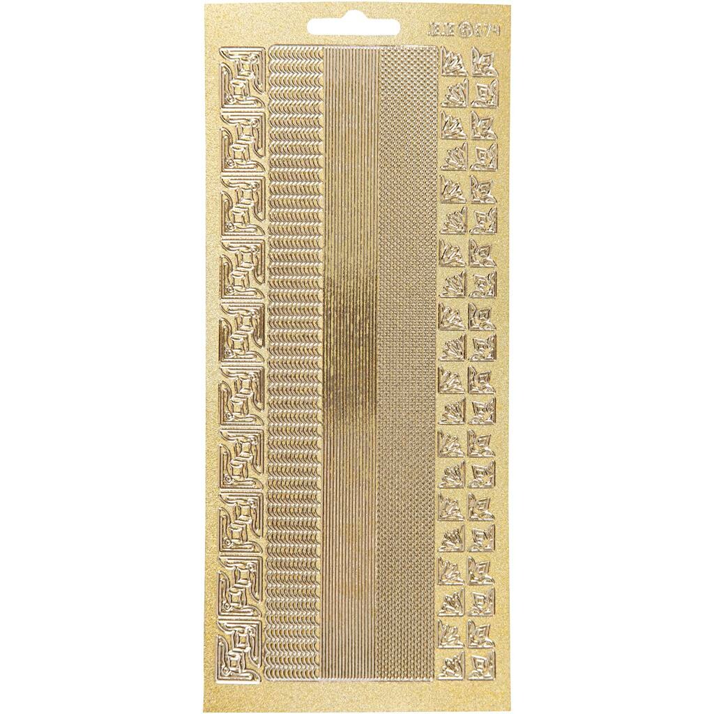 Stickers, ark 10x23 cm, guld, perlemor guld, border, 1ark