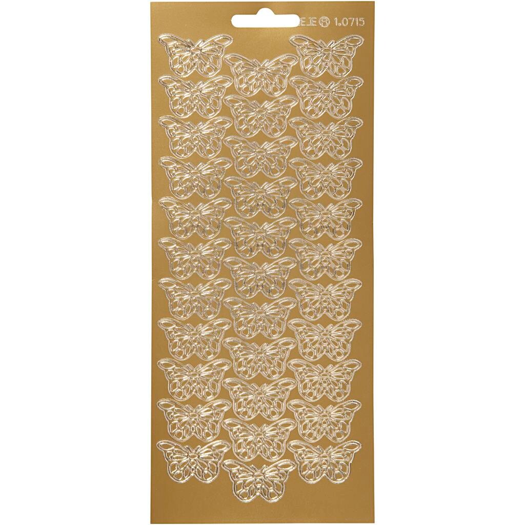 Stickers, ark 10x23 cm, guld, sommerfugle, 1ark