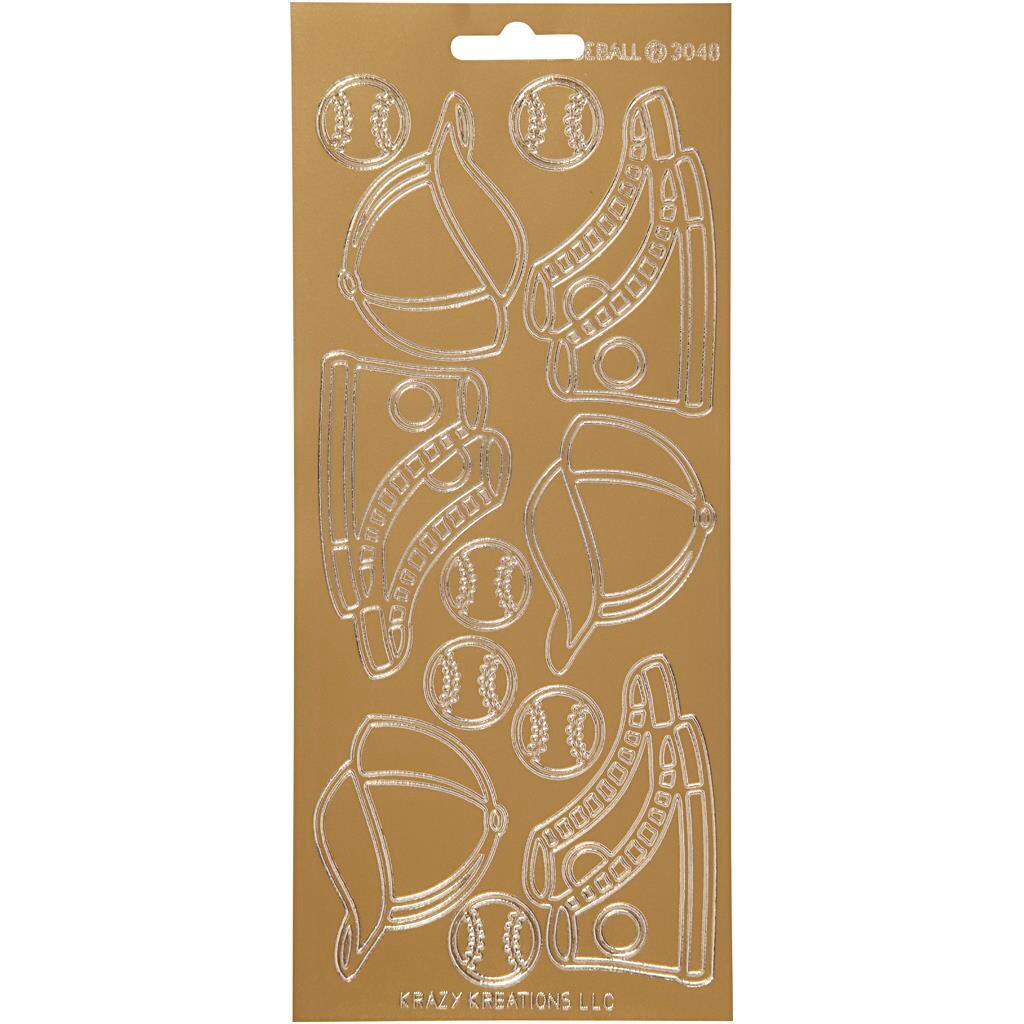 Stickers, ark 10x23 cm, guld, sport, 1ark