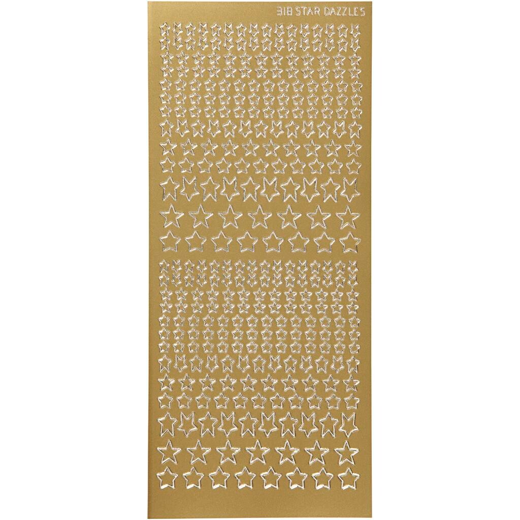 Stickers, ark 10x23 cm, guld, stjerner, 1ark