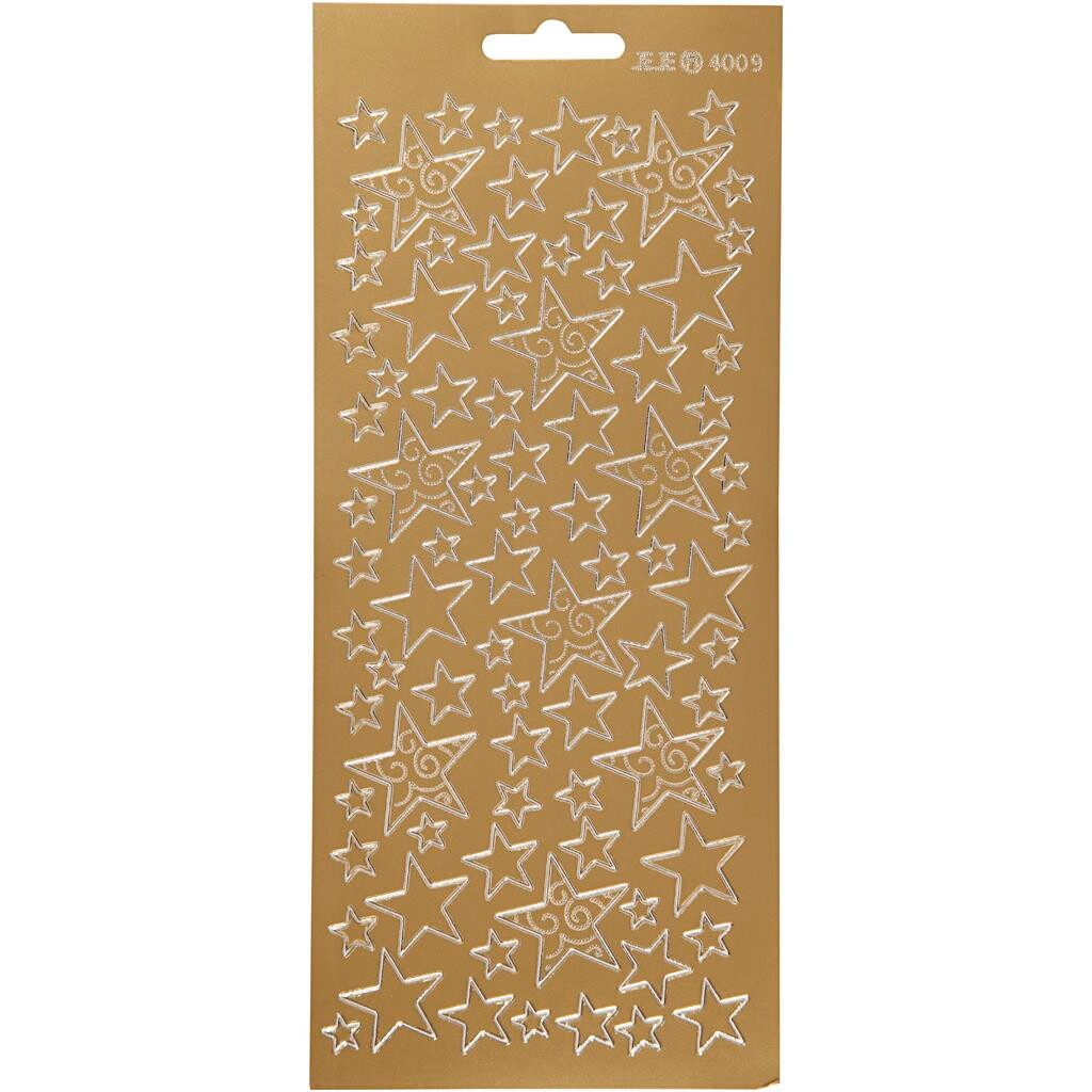Stickers, ark 10x23 cm, guld, stjerner, 1ark