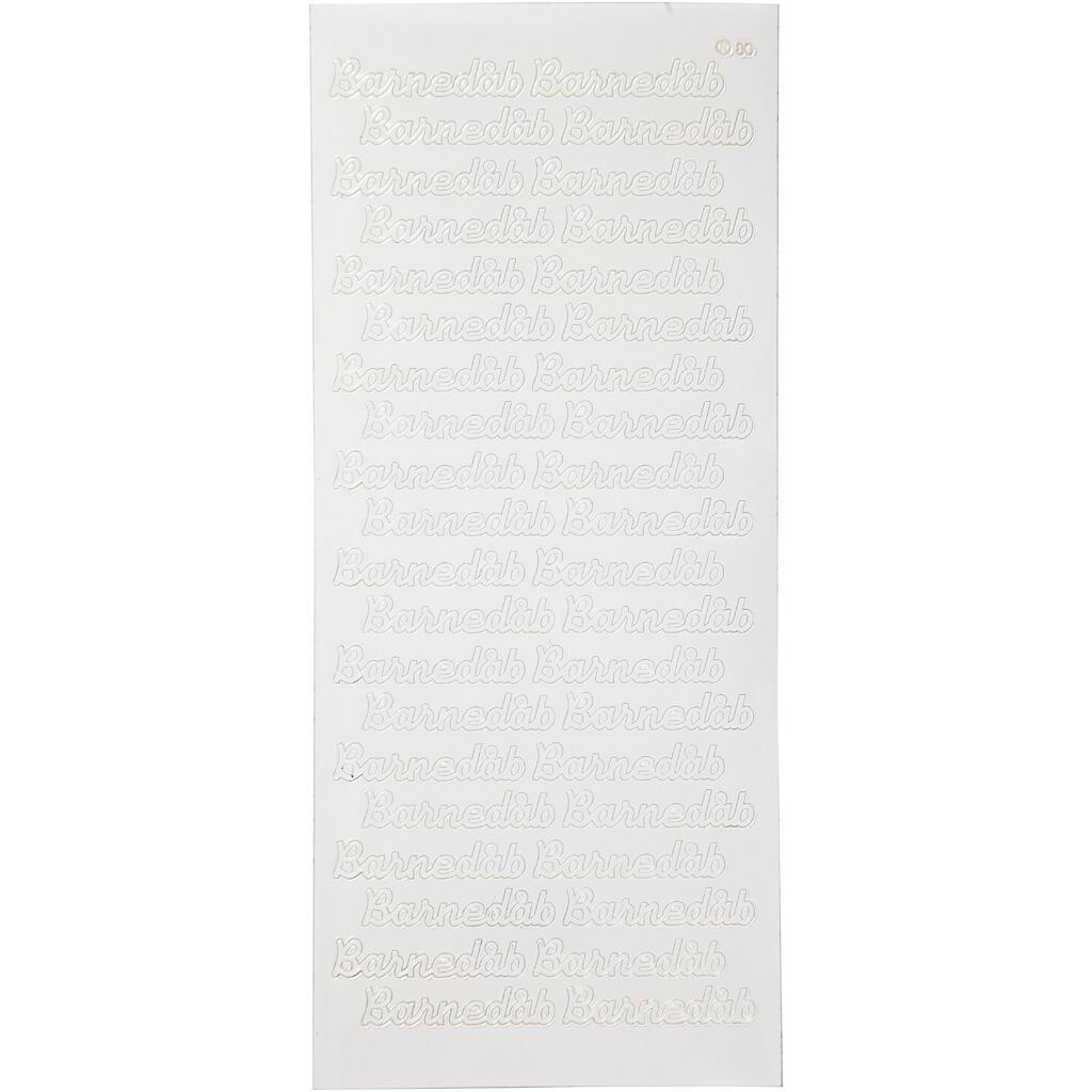 Stickers, ark 10x23 cm, hvid, barnedåb, 1ark