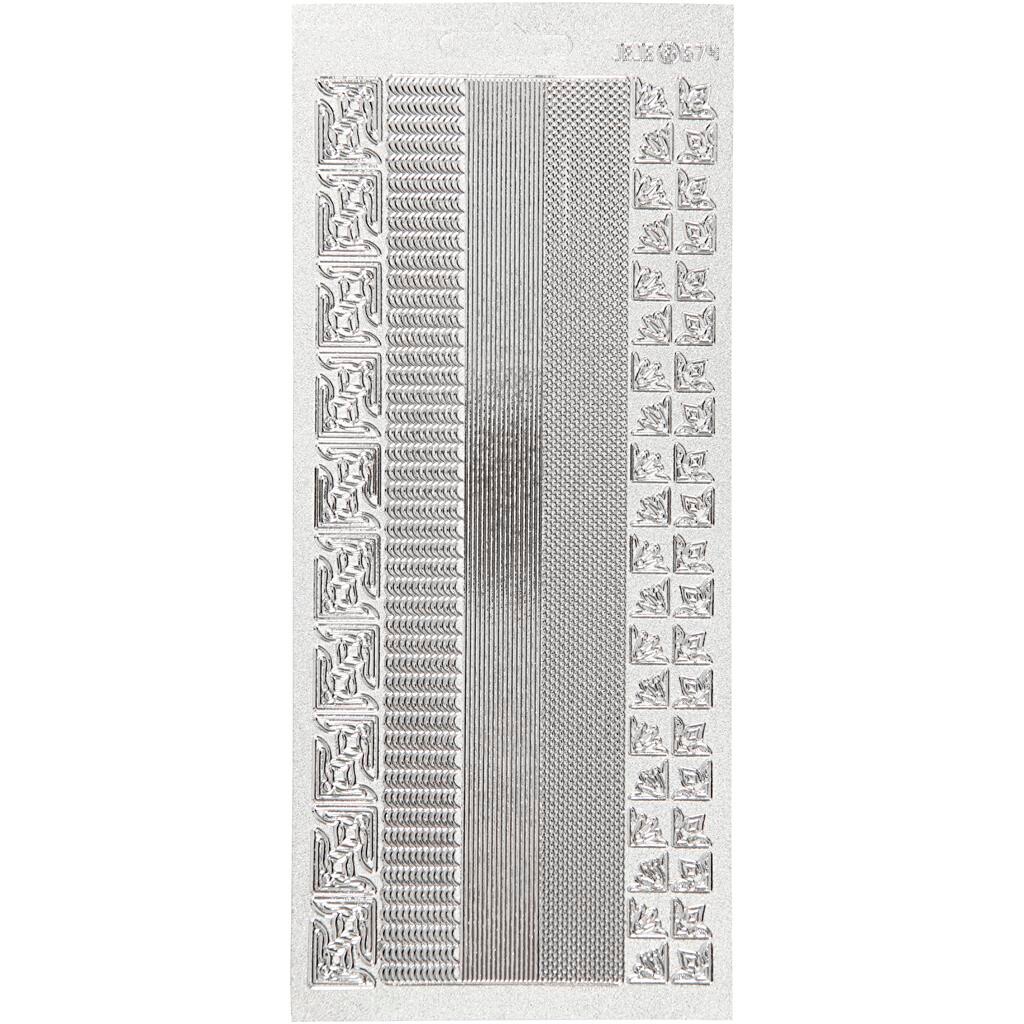 Stickers, ark 10x23 cm, perlemor sølv, sølv, border, 1ark
