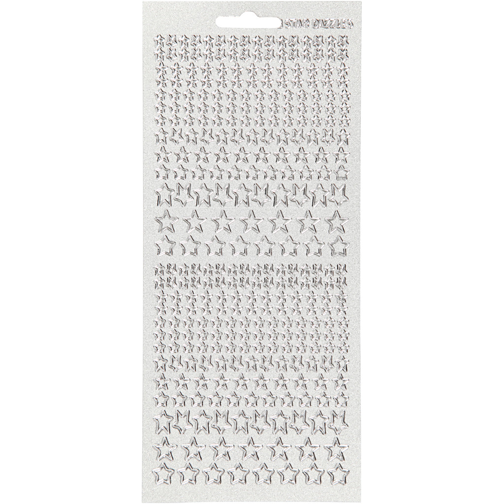 Stickers, ark 10x23 cm, perlemor sølv, sølv, stjerner, 1ark