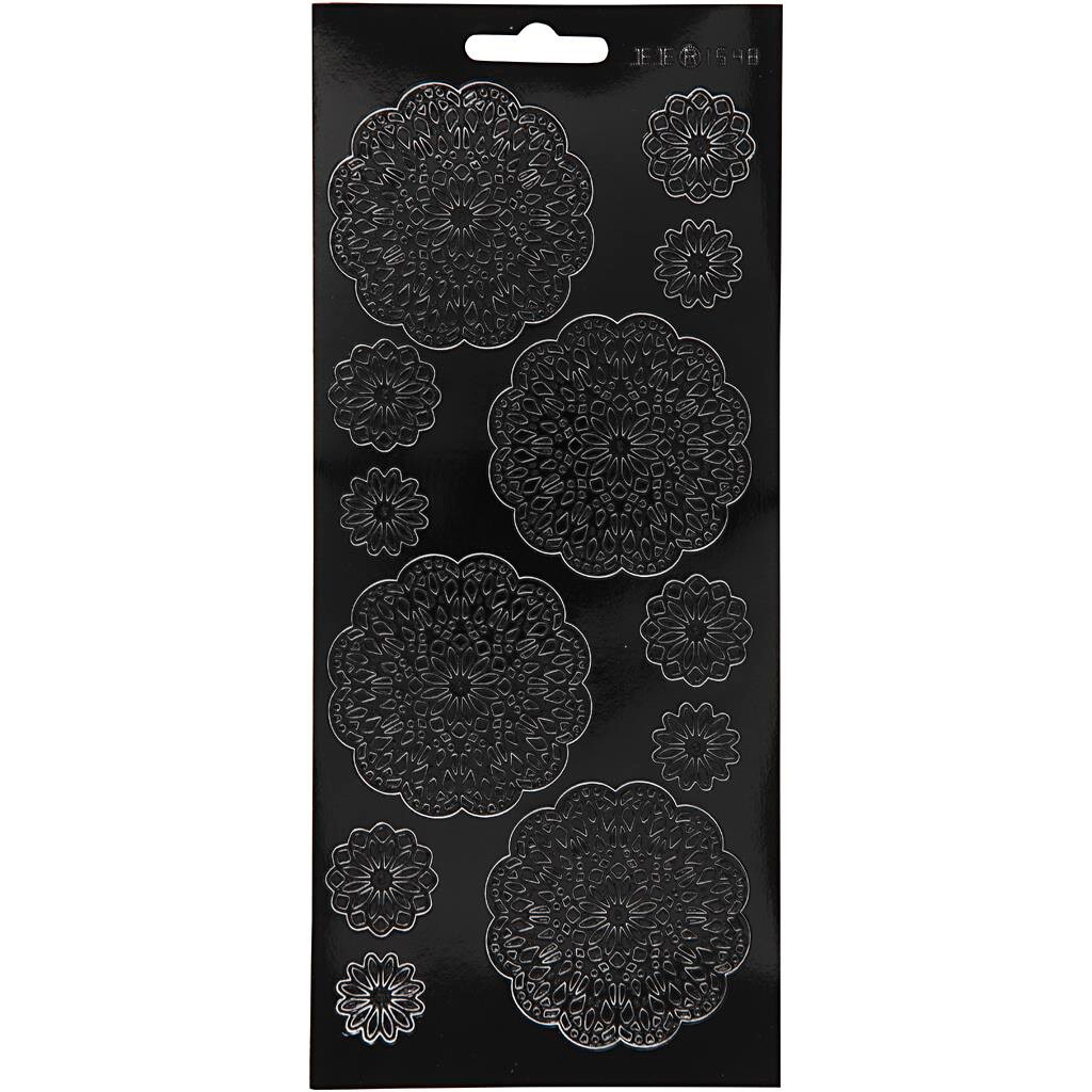 Stickers, ark 10x23 cm, sort, blomster, 1ark