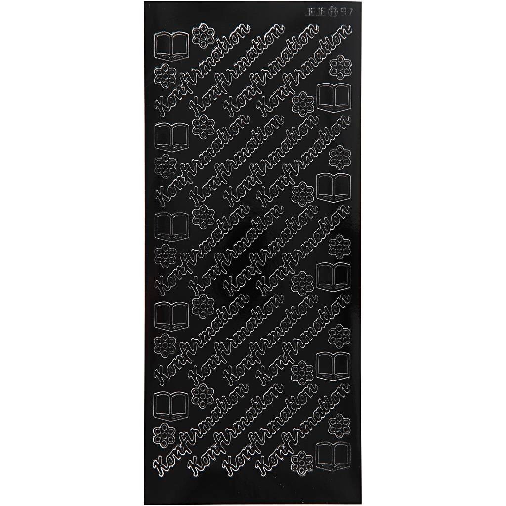 Stickers, ark 10x23 cm, sort, konfirmation, 1ark