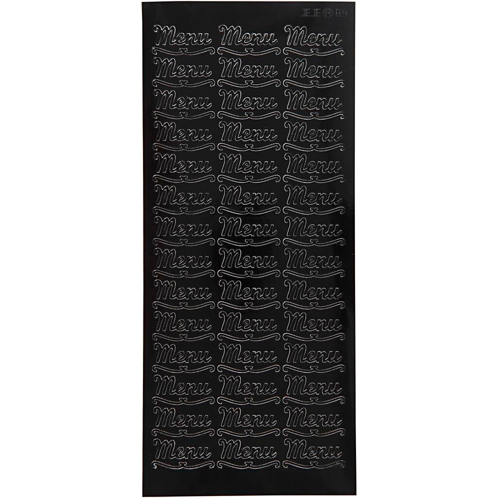 Stickers, ark 10x23 cm, sort, menu, 1ark