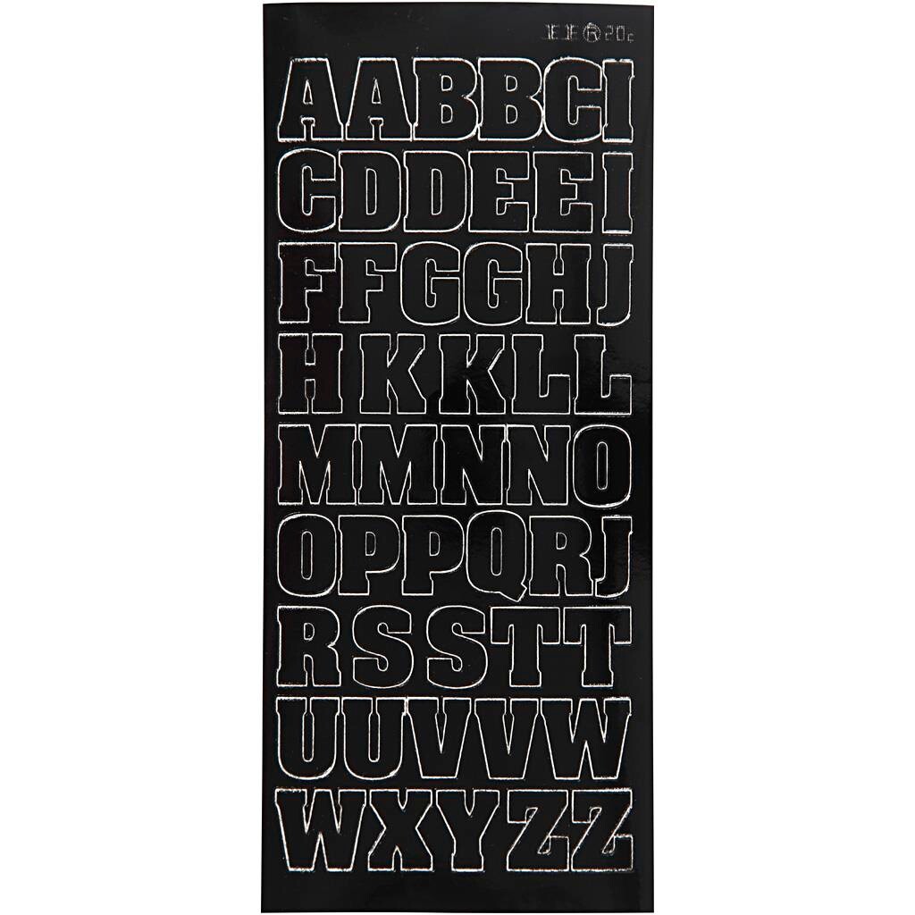 Stickers, ark 10x23 cm, sort, store bogtaver, kapitæler, 1ark