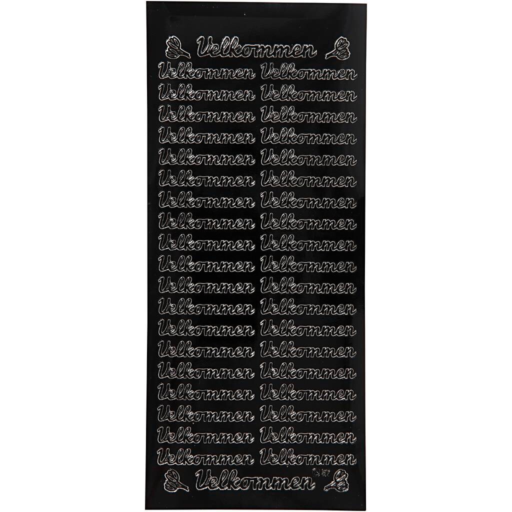 Stickers, ark 10x23 cm, sort, velkommen, 1ark