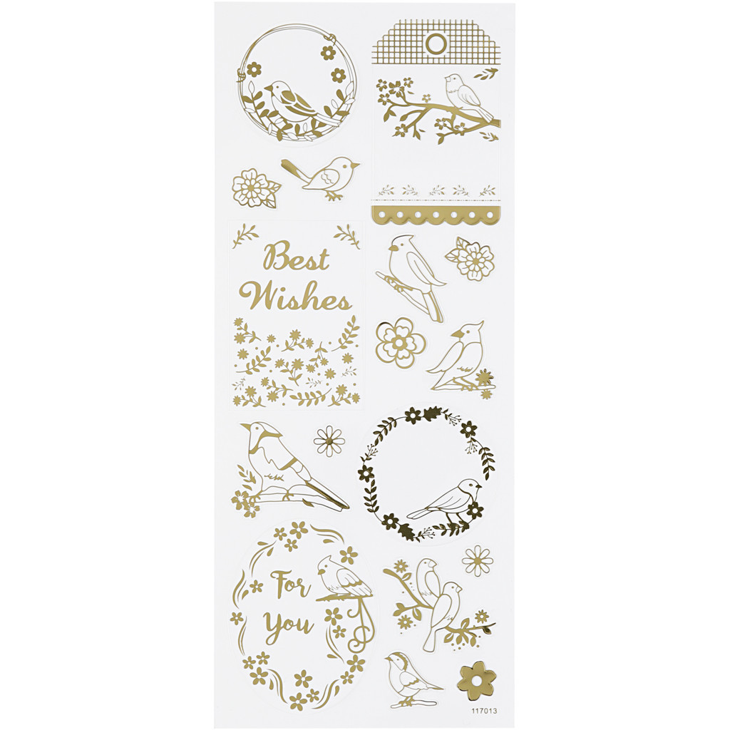 Stickers - Fugle 10x24cm ca.17 stk - guld