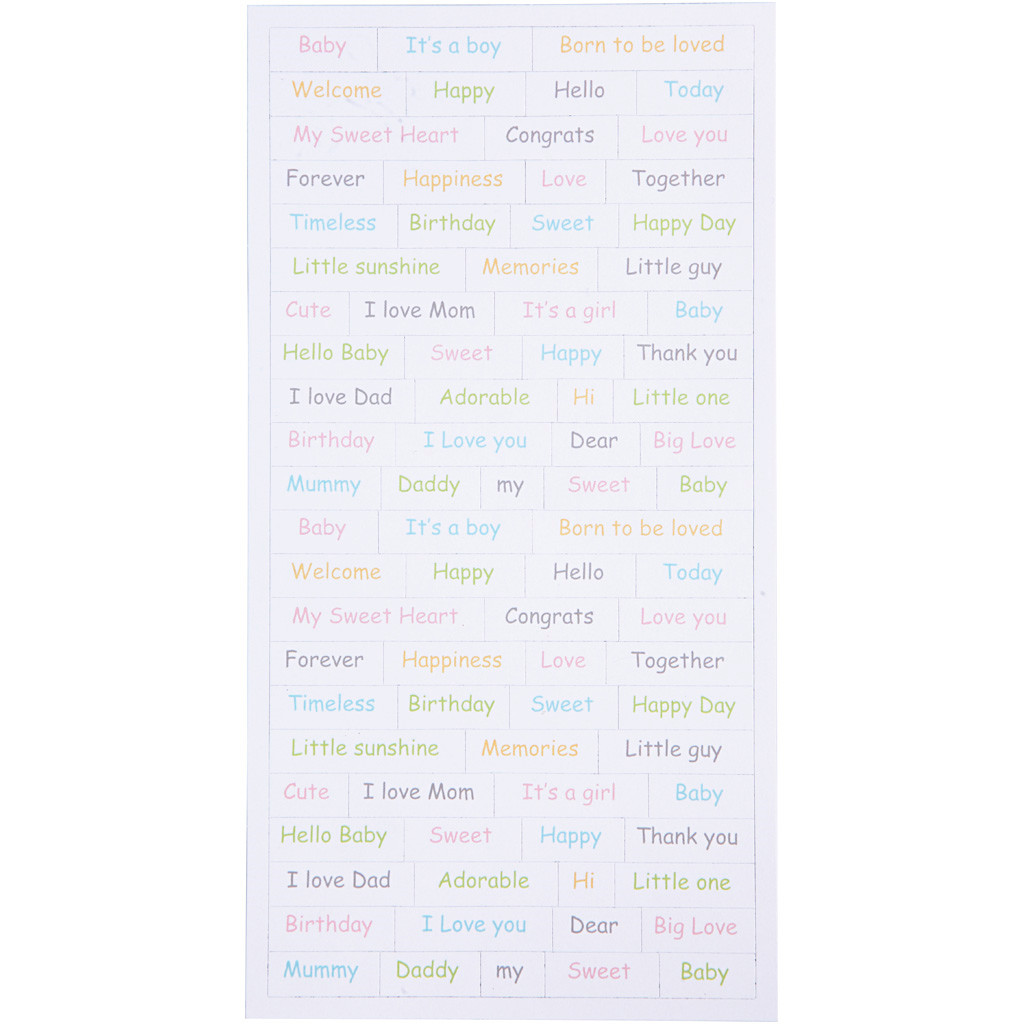 Stickers baby tryk i pastelfarver på hvidt papir | 2 ark á 84 stickers