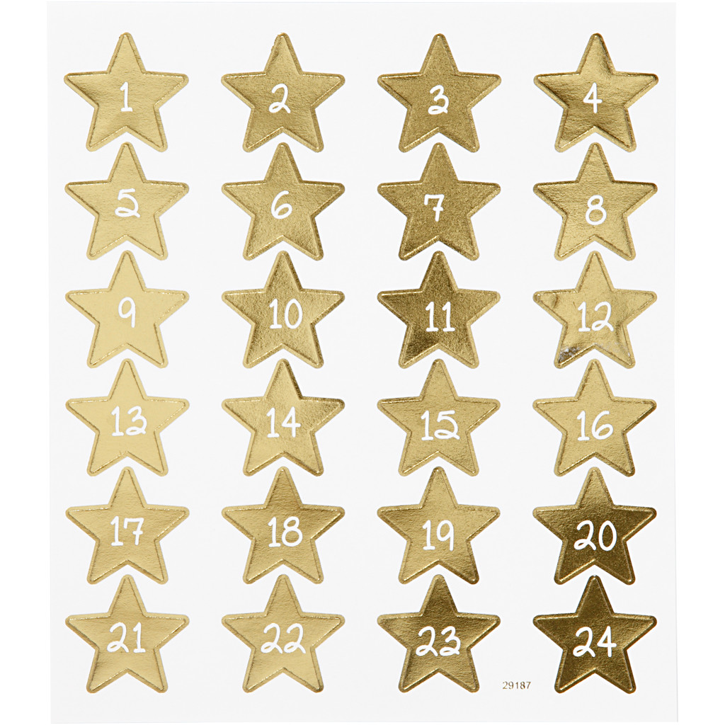Stickers - Kalendertal - Ark 15x16,5 cm - 24 stk - 1 ark