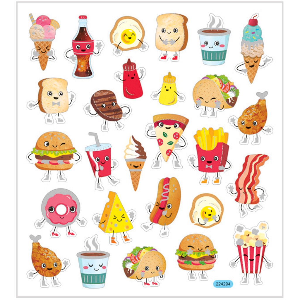 Stickers, ark 15x16,5 cm, 27 stk., fast food, 1ark