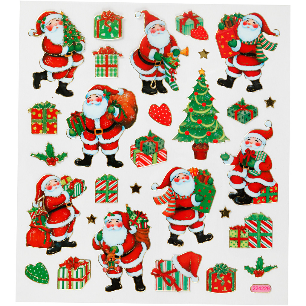 Stickers - klassiske julefigurer - 15x16,5 cm ark - 29 motiver