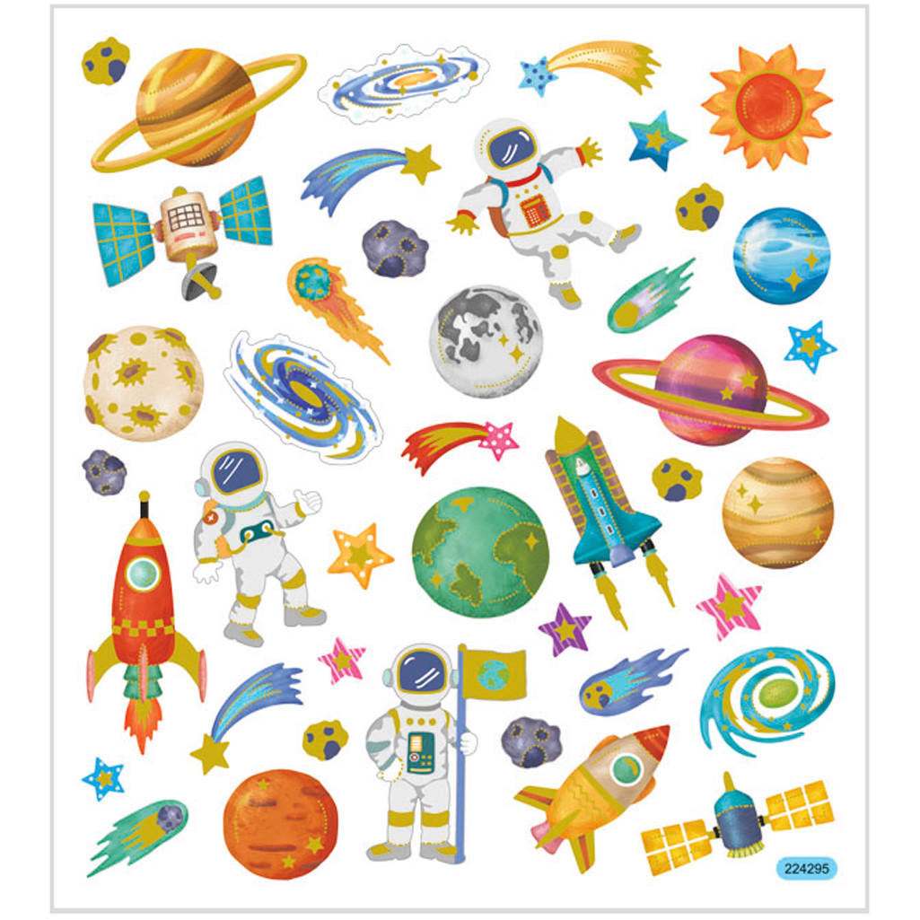 Stickers, ark 15x16,5 cm, 41 stk., rummet, 1ark