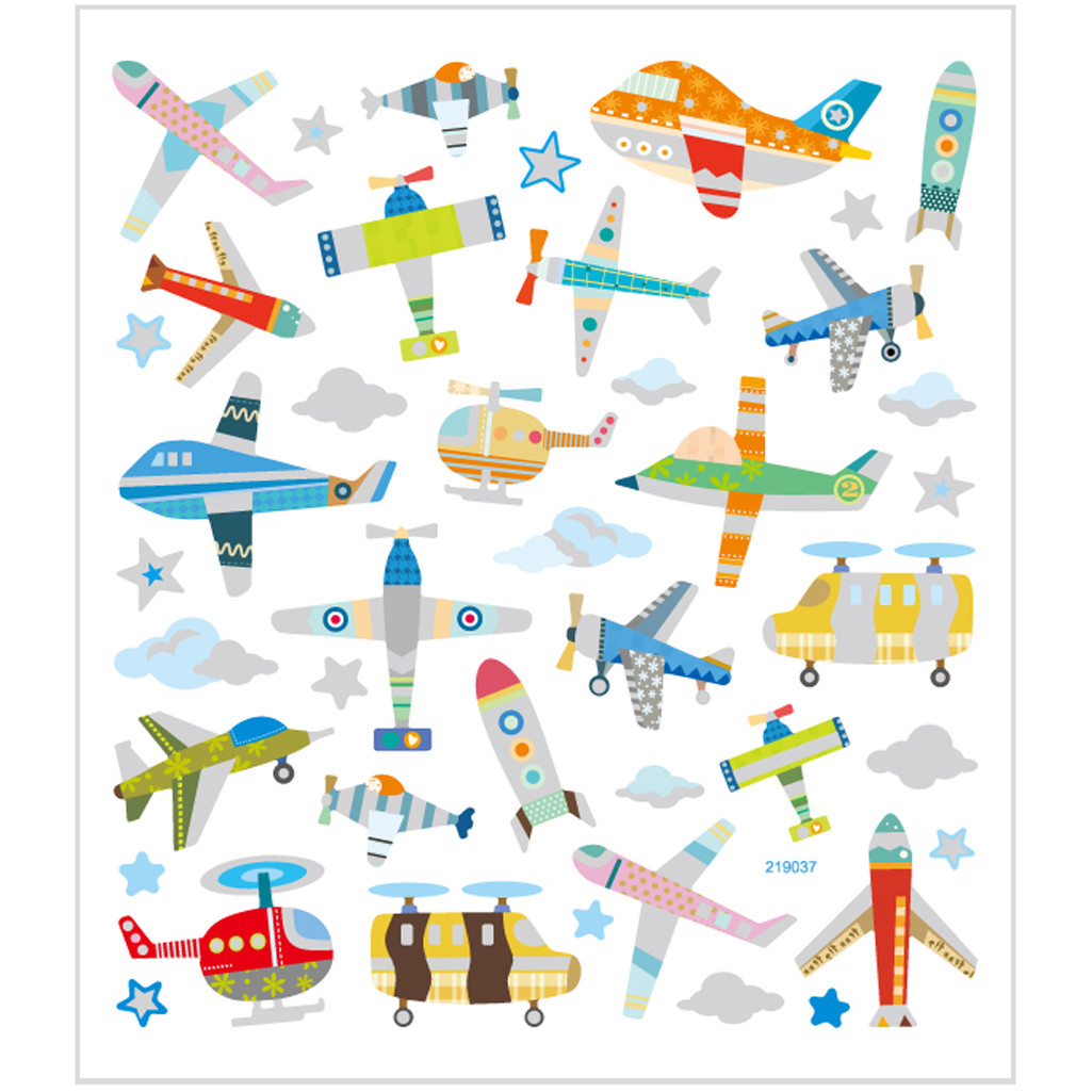 Stickers - Fly & helikoptere - 42 stk - 15x16,5 cm - 1 ark