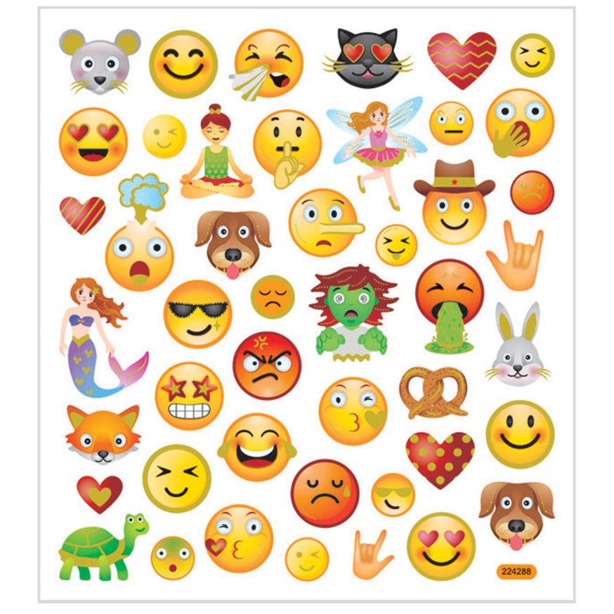 Stickers emojis i transparent plastfolie | 1 ark med 46 stk.