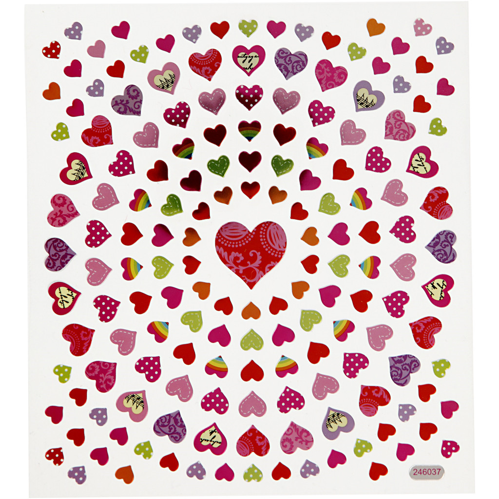 Stickers ark 15x16,5 cm ca. 108 stk små hjerter 1ark