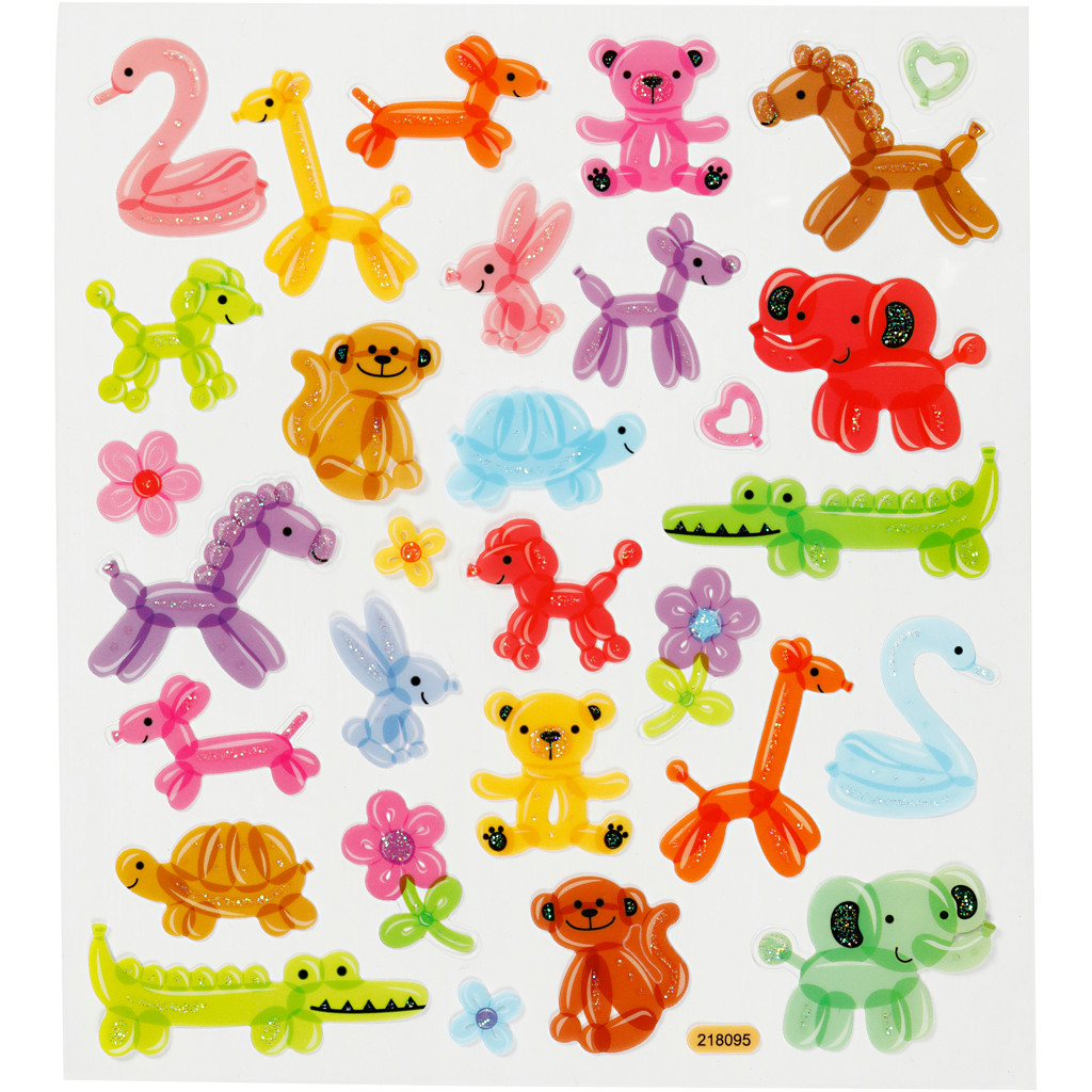 Stickers, ark 15x16,5 cm, ca. 26 stk., ballondyr, 1ark