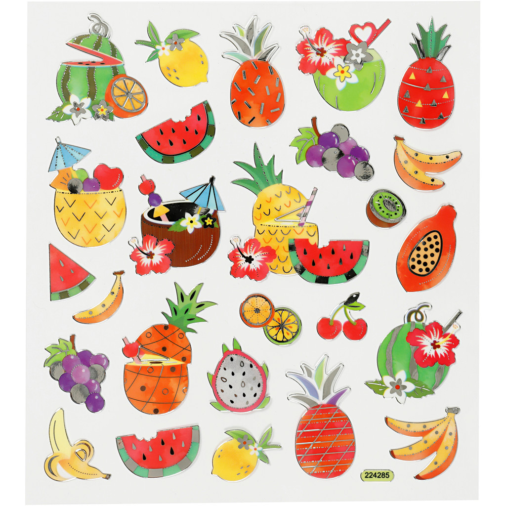 Stickers - Eksotiske frugter - 15 x 16,5 cm