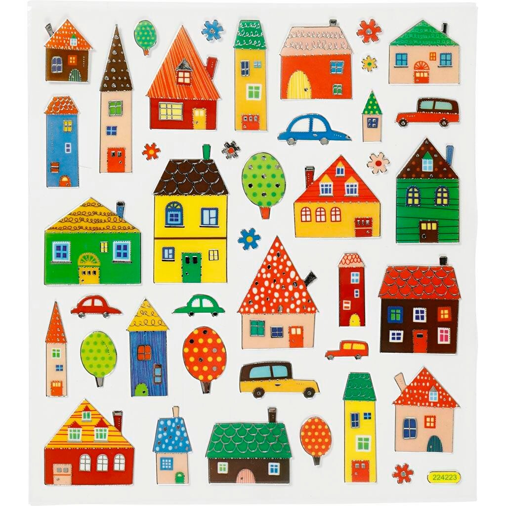 Stickers, byliv, ark 15x16,5 cm, 1 ark