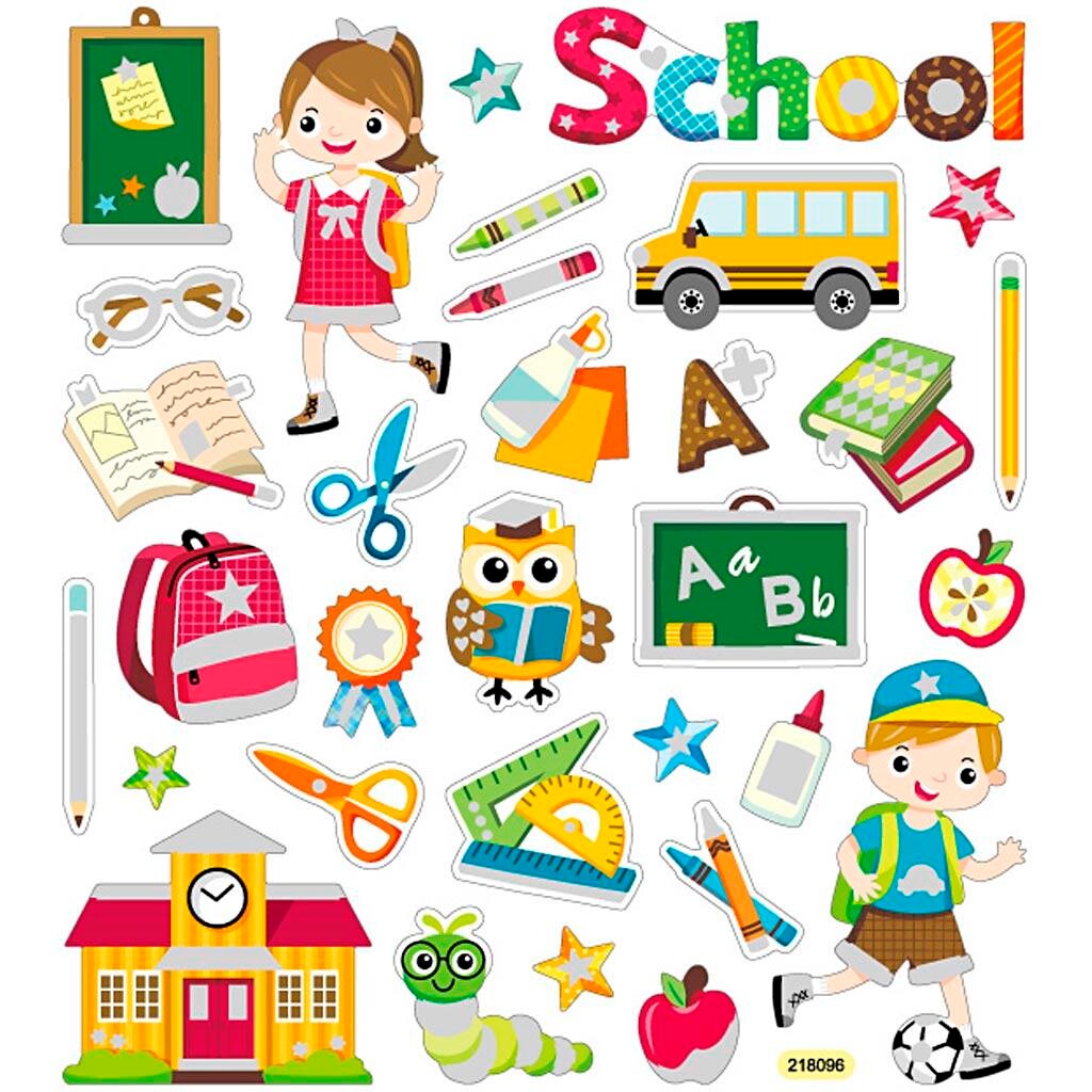 Stickers, skoleliv, ark 15x16,5 cm, 1 ark