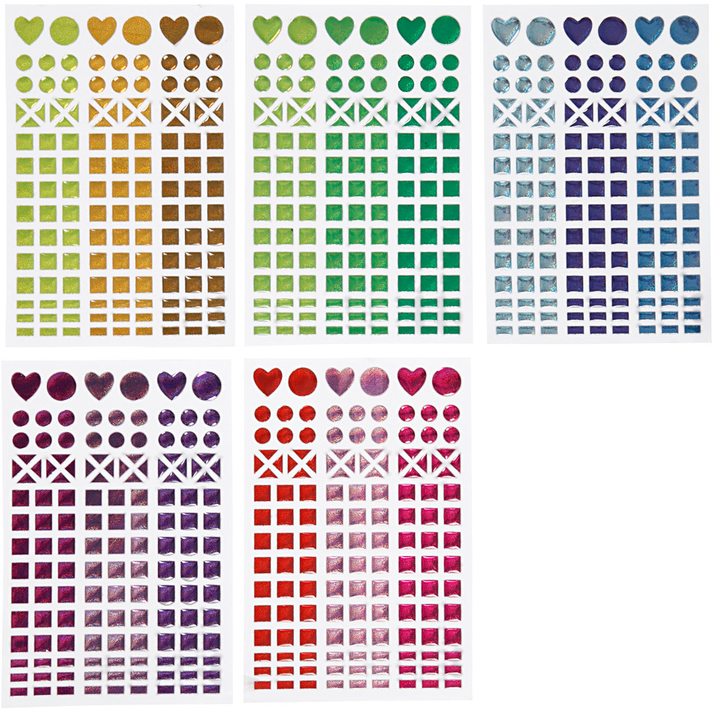Stickers til mosaik, dia. 8-14 mm, ark 11x16,5 cm, ass. farver, 10ark