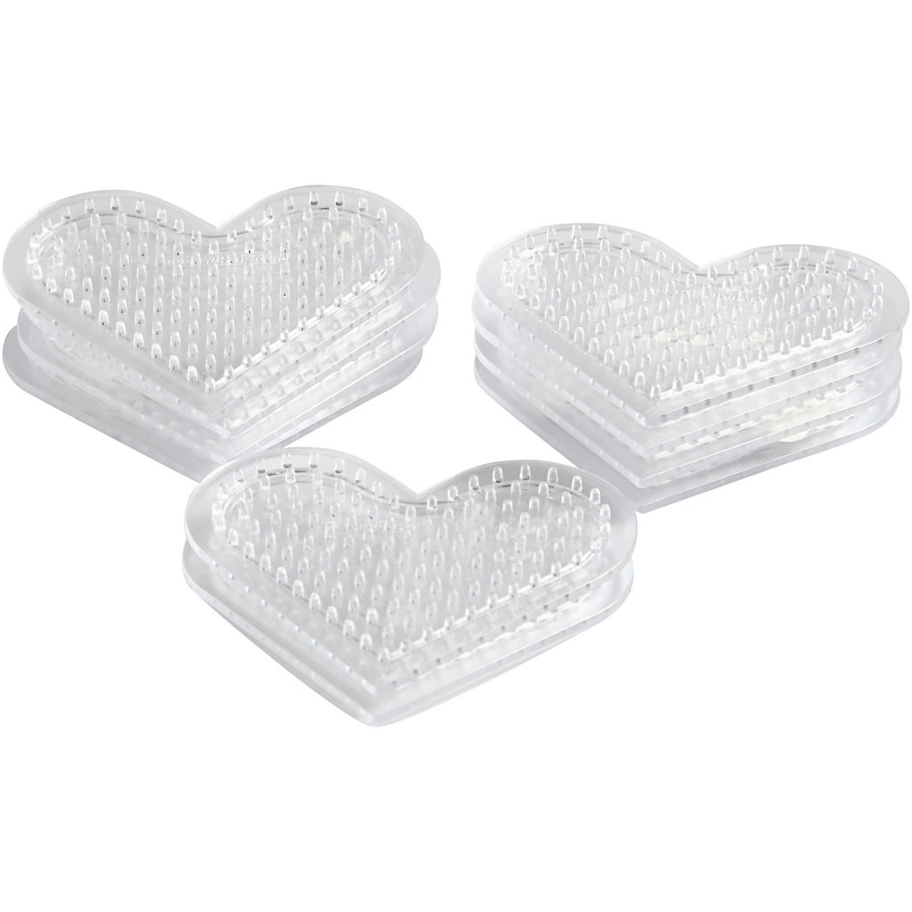 Perleplader - Hjerteformet - 8 cm - Transparent - 10 stk
