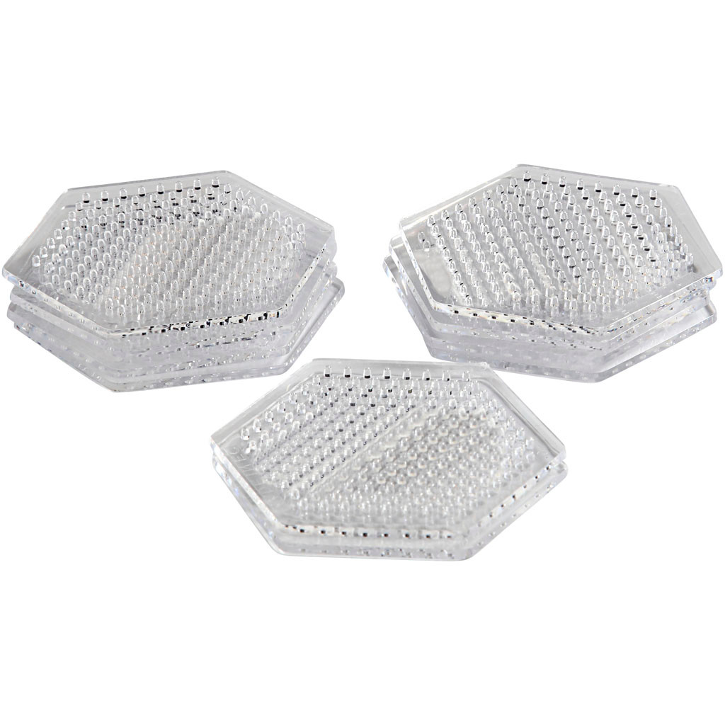 Perleplader - Lille sekskant - Transparent - 7,5 cm - 10 stk