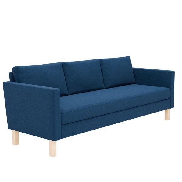 Sofa Daybed Stockholm 2200x814x 840 med lige armlæn og ben i birketræ blå