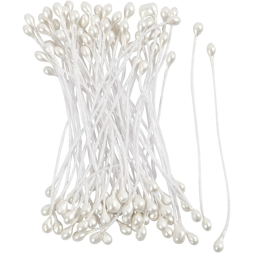 Støvdragere - Hvid perlemor 6 cm Ø2 mm - 100 stk