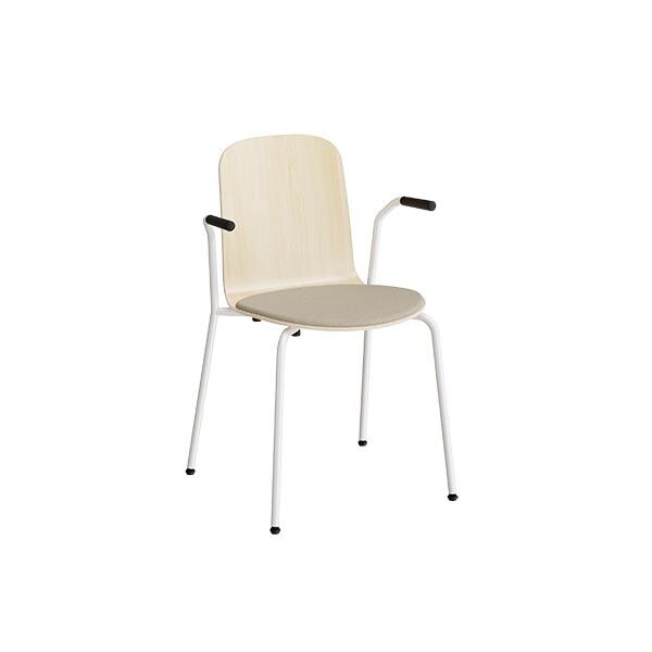 Stabelstol Add 5901 birk laminat, polstret sæde i beige tekstil, hvidt stel
