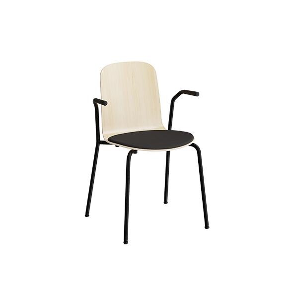 Stabelstol Add 5901 birk laminat, polstret sæde i sort tekstil, sort stel