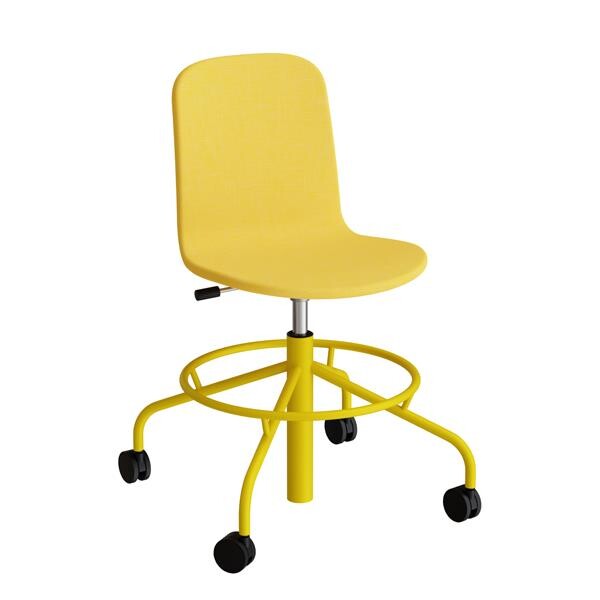 Stol ADD 5903, Fodkryds og hjul, Helbetrukket gult tekstil, Gult stel