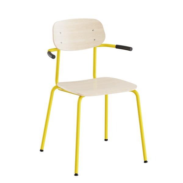 Stol Atlas 2111LK, hvidpigmenteret egelaminat, gult stel