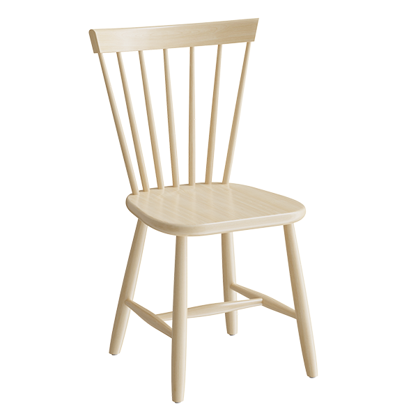 Spisebordstol, Enkel 3173, klarlakeret massiv birk, siddehøjde 440 mm