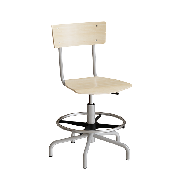 Stol Strong 113, birk laminat med alugråt stel, glidesko og fodring