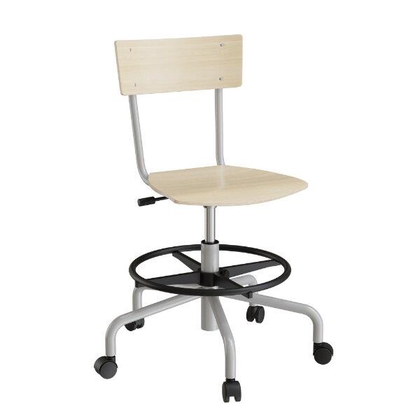 Stol Strong 113, birk laminat og alugråt stel, metalkryds, fodring og hjul