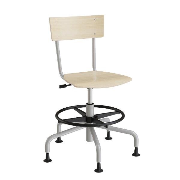 Stol Strong 113, birk laminat og alugråt stel, metalkryds, fodring og glidesko