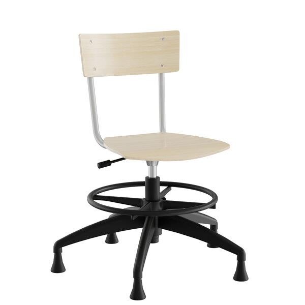 Stol Strong 113, birk laminat og alugråt stel, plastkryds, fodring og glidesko