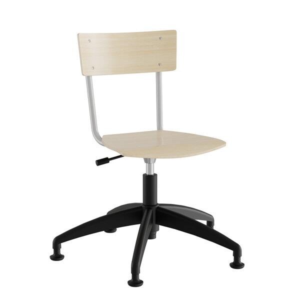 Stol Strong 113, birk laminat og alugråt stel, plastkryds og glidesko