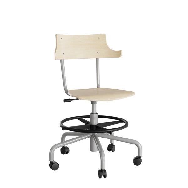 Stol Strong 113 HATT, birk laminat og alugråt stel, metalkryds, fodring og hjul
