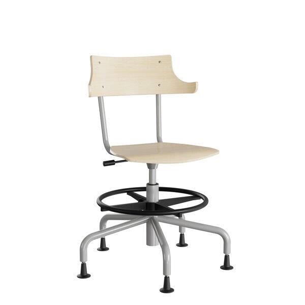 Stol Strong 113 HATT, birk laminat og alugråt stel, metalkryds, fodring og glidesko