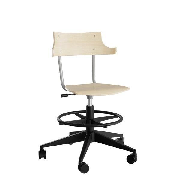 Stol Strong 113 HATT, birk laminat og alugråt stel, plastkryds, fodring og hjul